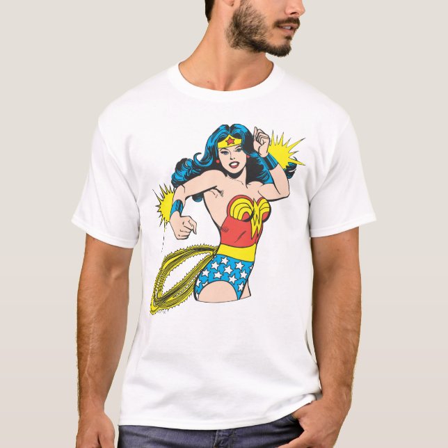 T-shirt Wonder Woman Twist avec des menottes brillantes (Devant)