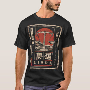 T-shirt Woodblock Texture Libra Zodiac Balances Red Sun