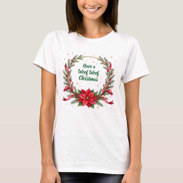 T-shirt Woof Woof Christmas Shirt - Customizable Text  (Devant)