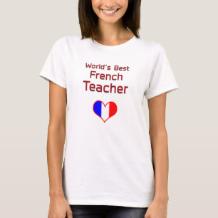 T-shirt World's Best French Teacher with Heart Flag