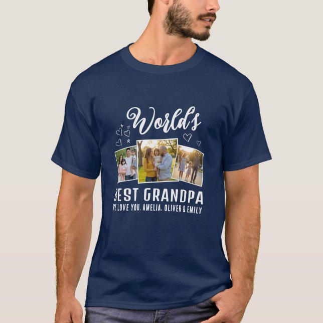 T-shirt World's Best Grandpa Custom 3 Photo Collage (Devant)