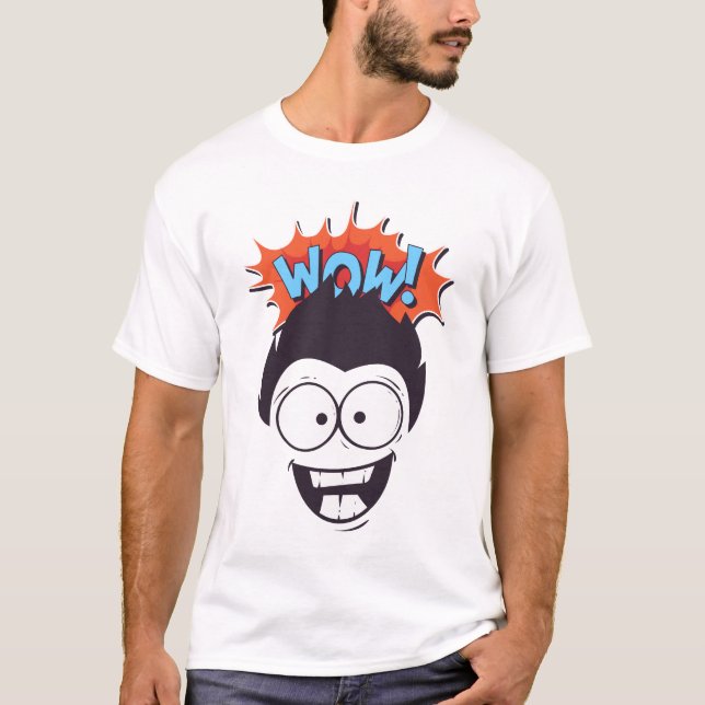 T-shirt Wow Garçon Moderne Simple Blanc Art tendance (Devant)