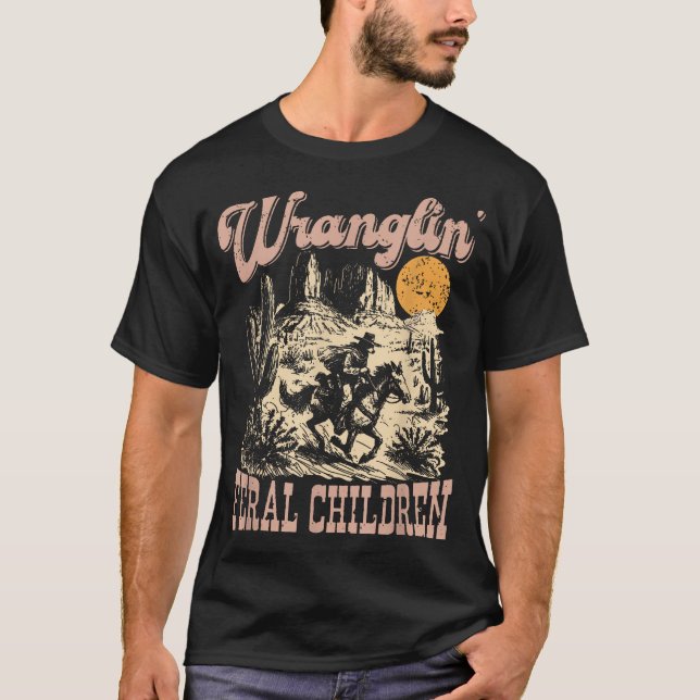 T-shirt Wranglin' Feral Children Raccoon 90S Western (Devant)