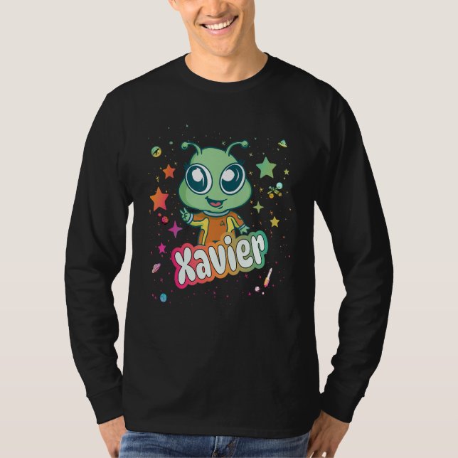 T-shirt XAVIER - Nom du garçon mignon avec un Alien mignon (Devant)