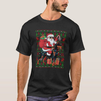 T-shirt Xmas clair moche Père Noël équitation Doberman Pin