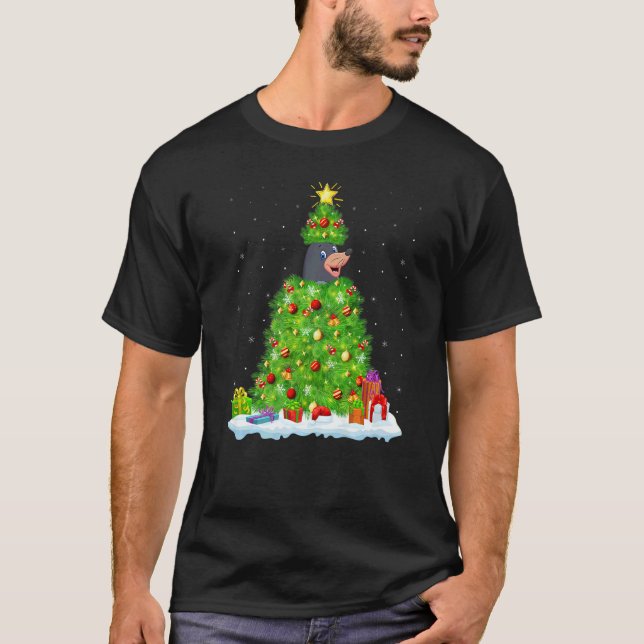 T-shirt Xmas Decorations Lights Santa Mole Christmas Tree  (Devant)