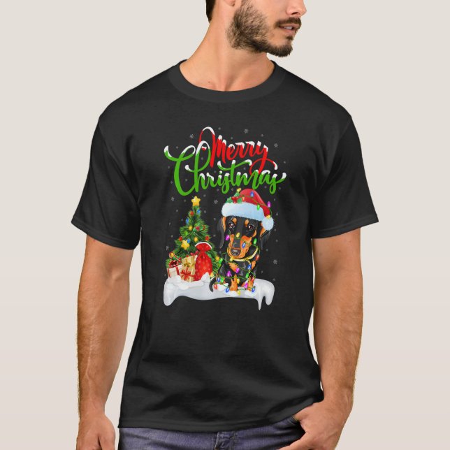 T-shirt Xmas Decorations Santa Dachshund Dog Christmas (Devant)