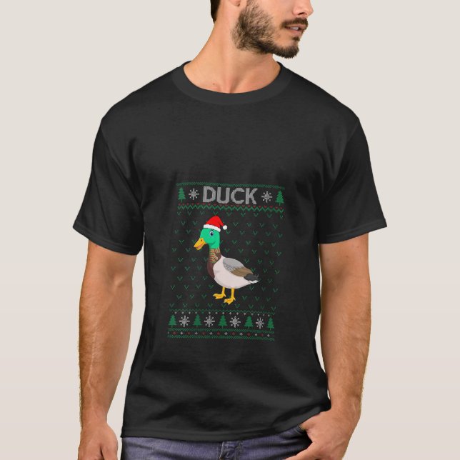 T-shirt Xmas Duck Design Funny Ugly Sweater Part (Devant)