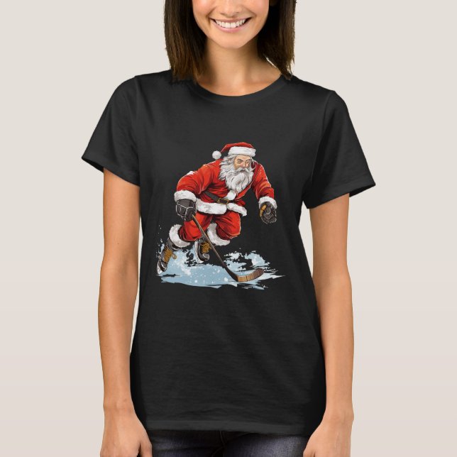 T-shirt Xmas Holiday Fun Santa Playing Ice Hockey Christma (Devant)