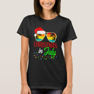 T-shirt Xmas In July Santa Hat Sunglasses Summer Cute