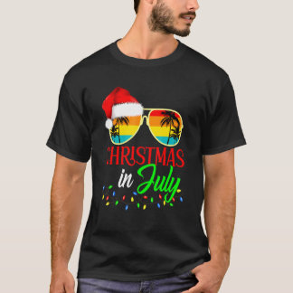 T-shirt Xmas In July Santa Hat Sunglasses Summer Cute