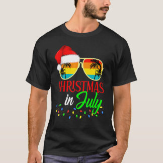 T-shirt Xmas In July Santa Hat Sunglasses Summer Cute  Gra