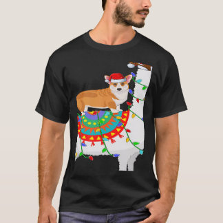 T-shirt Xmas Lighting  Corgi Dog Riding Llama Christmas