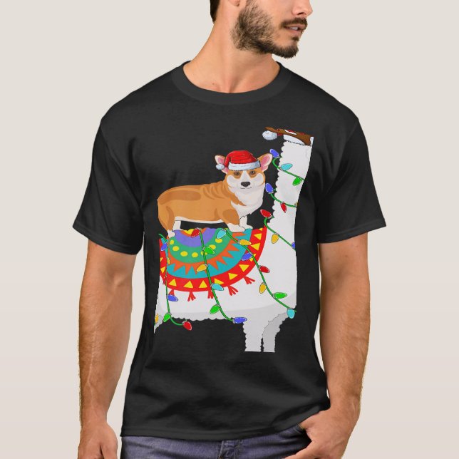 T-shirt Xmas Lighting  Corgi Dog Riding Llama Christmas (Devant)