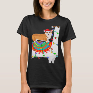 T-shirt Xmas Lighting  Corgi Dog Riding Llama Christmas