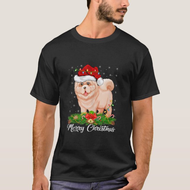 T-shirt Xmas Lighting Decor Santa Hat Chow Chow Dog Christ (Devant)