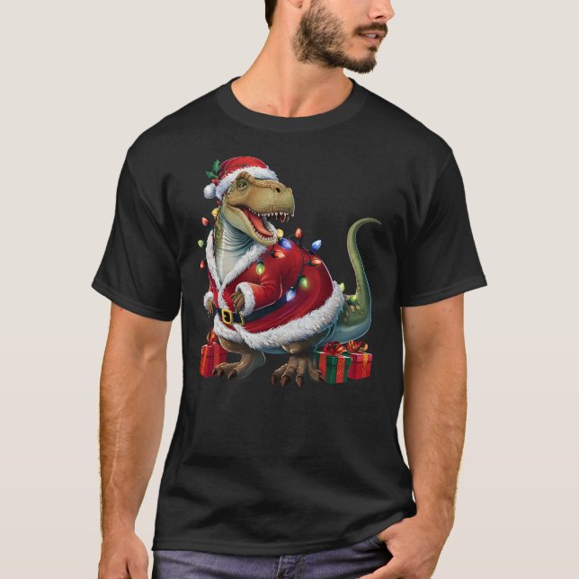 T-shirt Xmas Lighting Santa Dinosaur Christmas (Devant)