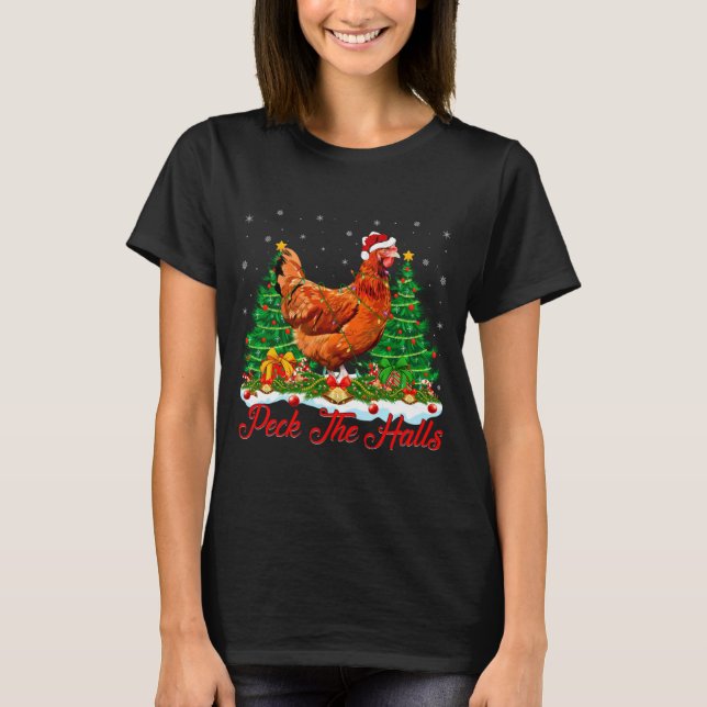 T-shirt Xmas Lighting Santa Hat Chicken Christmas Tree  (Devant)