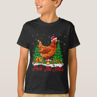 T-shirt Xmas Lighting Santa Hat Chicken Christmas Tree 