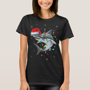 T-shirt Xmas Lighting Santa Hat Hammerhead Shark Christmas