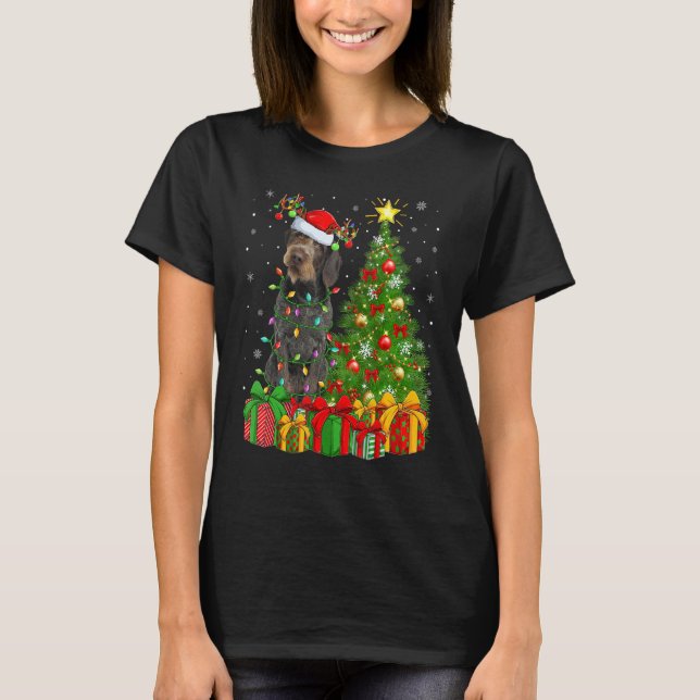 T-shirt Xmas Lights German Wirehaired Pointer Dog Christma (Devant)
