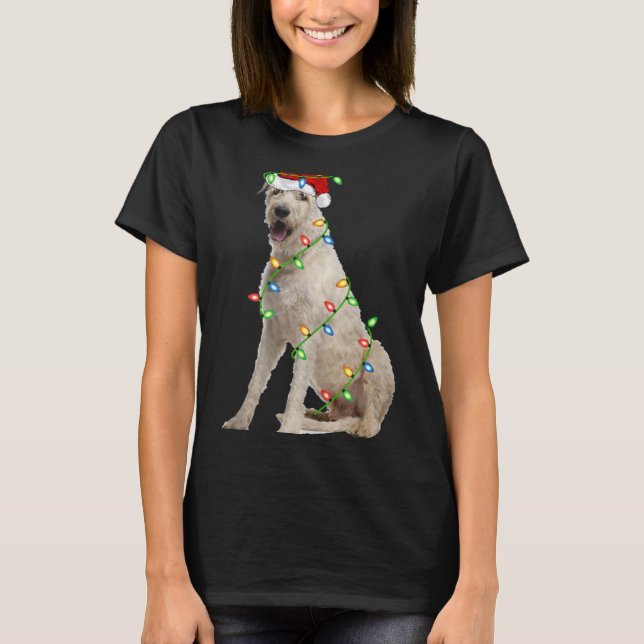 T-shirt Xmas Lights Santa Hat Irish Wolfhound Dog Christma (Devant)