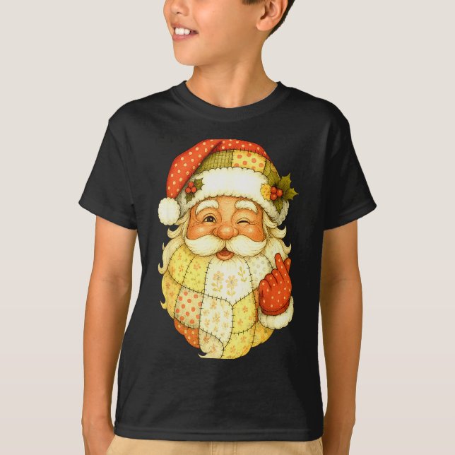 T-shirt Xmas Patchwork Santa Claus Christmas Funny Mens Wo (Devant)