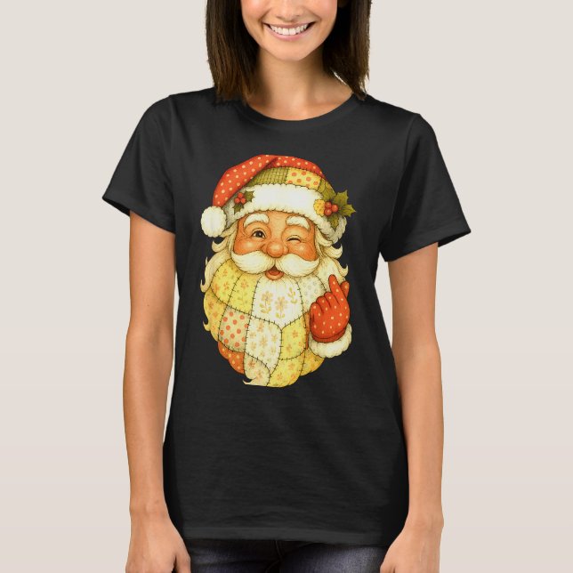 T-shirt Xmas Patchwork Santa Claus Christmas Funny Mens Wo (Devant)