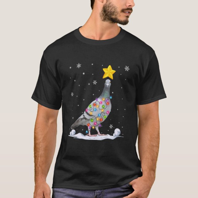 T-shirt Xmas Pigeon Animals  Christmas Tree Lights (Devant)