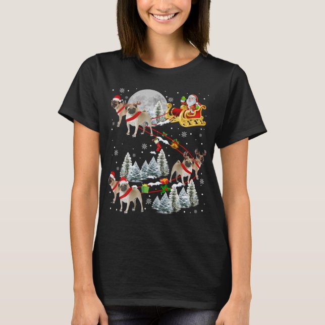T-shirt Xmas Pug Sledge Christmas Sledge Santa Dog  (Devant)
