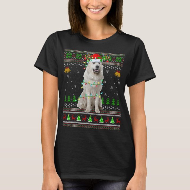 T-shirt Xmas Reindeer Santa Hat Great Pyrenees Chien Ugly  (Devant)