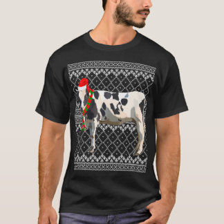 T-shirt Xmas Santa Hat noir blanc vache ferme animal laid
