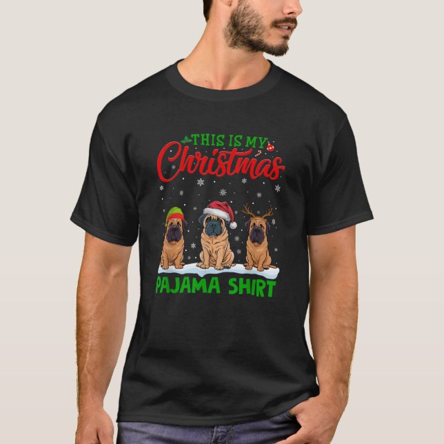 T-shirt Xmas Santa Hat Reindeer Français Mastiff Chien Chr (Devant)