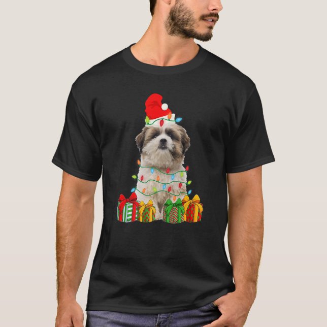 T-shirt Xmas Shih Tzu Dog Christmas Lights Puppy (Devant)
