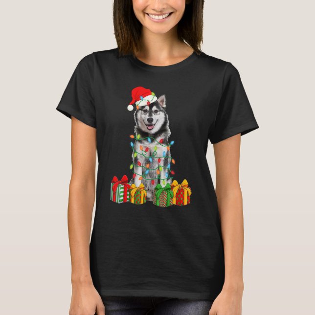 T-shirt Xmas Siberian Husky Dog Christmas Lights Puppy   (Devant)