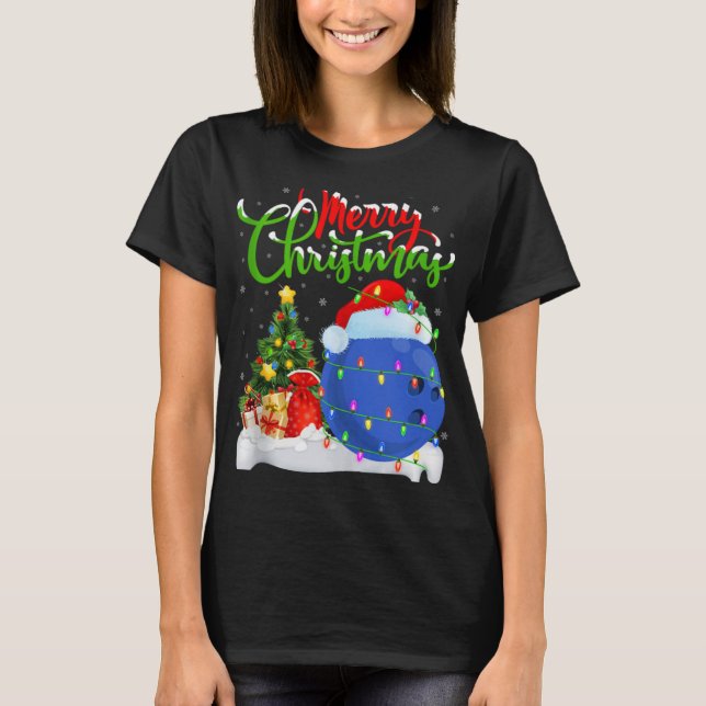 T-shirt Xmas Tree Lights Santa Hat Bowling Ball Christmas  (Devant)