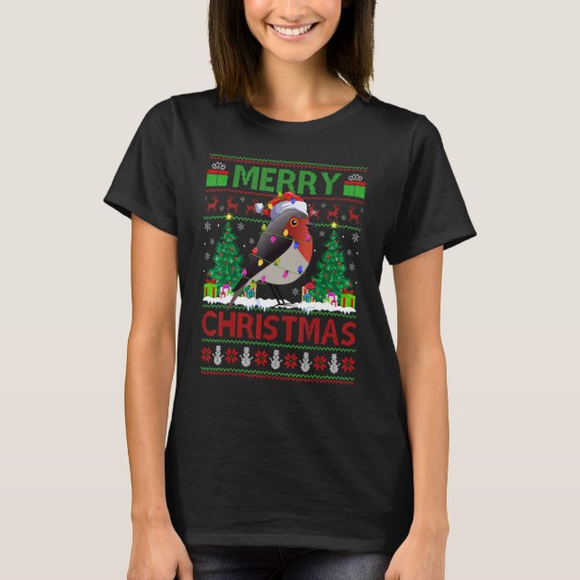 T-shirt Xmas Tree Lights Ugly Santa American Robin Bird Ch (Devant)
