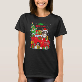 T-shirt Xmas Tree Red Truck Lighting Boston Terrier Dog Ch