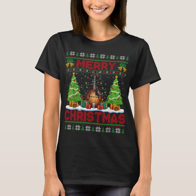 T-shirt Xmas Tree Ugly Style Santa Musical Mandolin Christ (Devant)