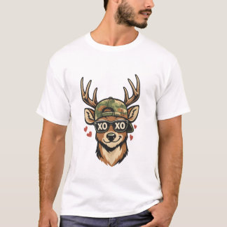 T-shirt XO Deer in Camouflage Hat – Funny Valentine Design