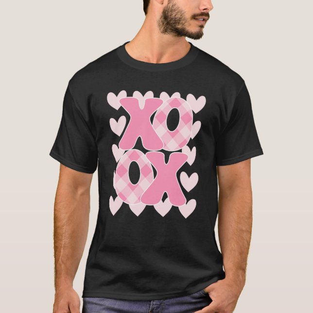 T-shirt XoXo XoXo Valentine's Day Love Vibes Retro vérifié (Devant)