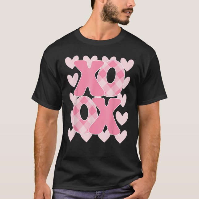 T-shirt XoXo XoXo Valentine's Day Love Vibes Retro vérifié (Devant)