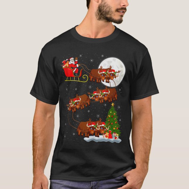 T-shirt Yak Santa Sleigh Flying Funny Magical Christmas Ta (Devant)