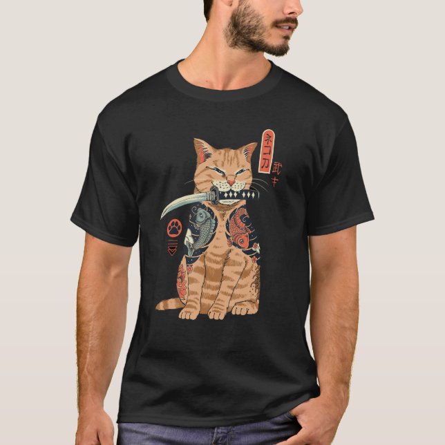 T-shirt Yakuza Chat Japonais Samurai épée Katana Japon Tig (Devant)