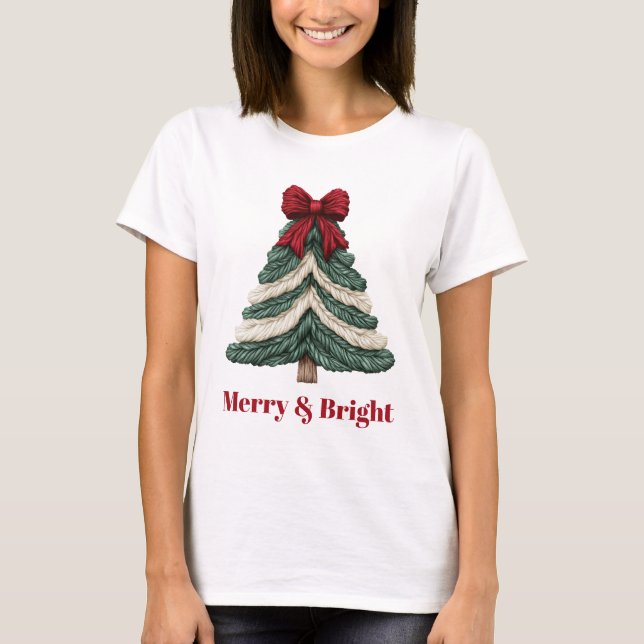 T-shirt Yarn Faux Embroidery Christmas Tree Design (Devant)