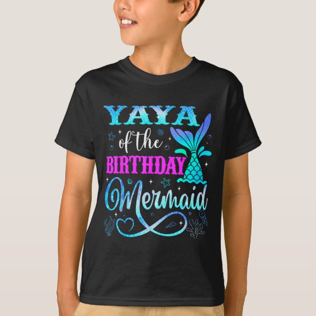 T-shirt Yaya Of The Birthday Mermaid Family Matching Party (Devant)