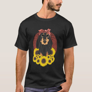 T-shirt Yellow Flower Sunflower Women Girls Dog  Dachshund