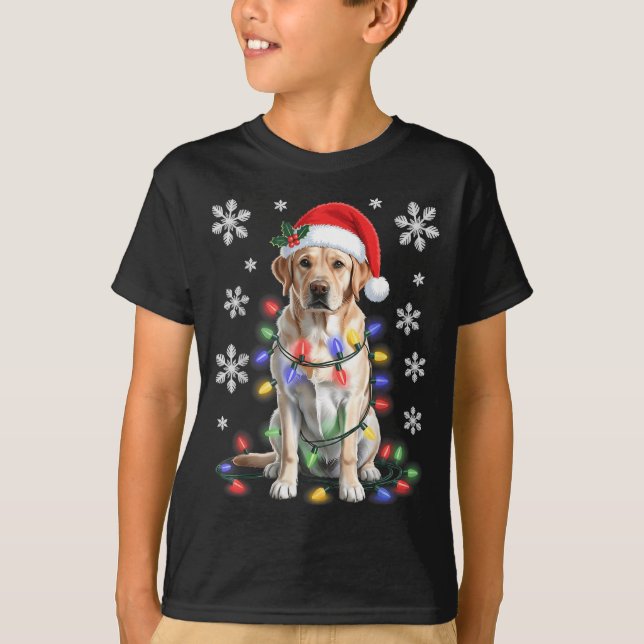 T-shirt Yellow Labrador Retriever Christmas Tree Light Paj (Devant)