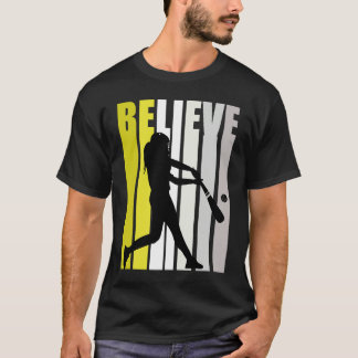 T-shirt Yellow Retro Womens Believe Baseball Motivational 