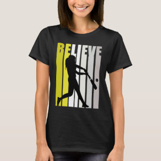 T-shirt Yellow Retro Womens Believe Baseball Motivational 